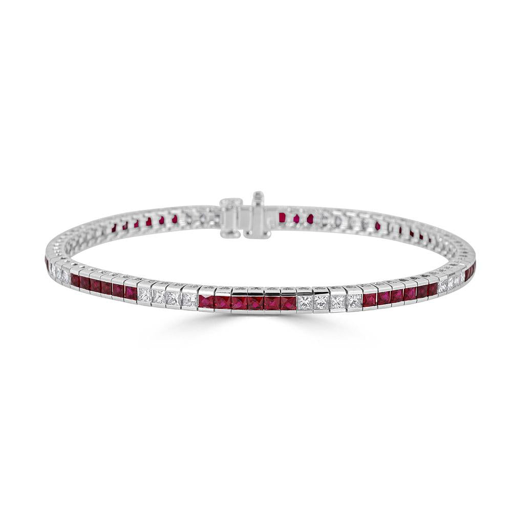 Diamond and Ruby Channel Set Bracelet in 18k White Gold