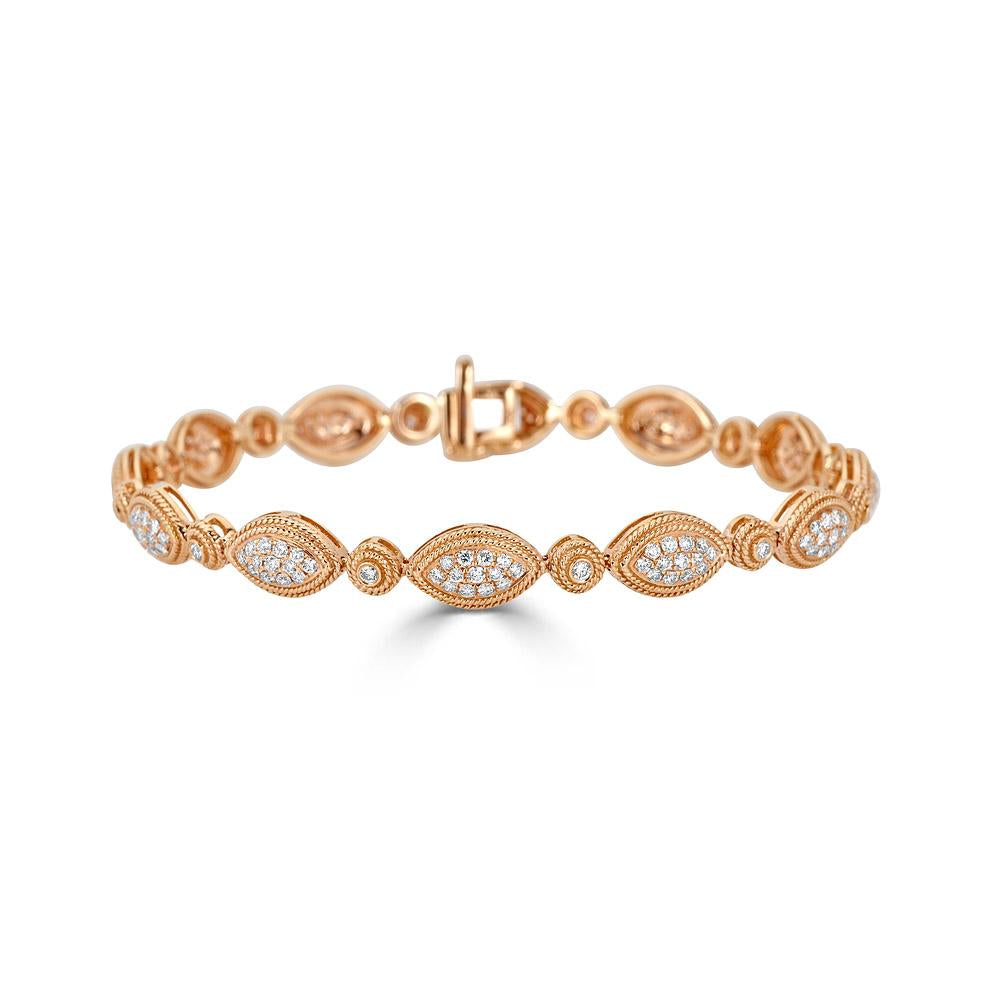 Antique Style Diamond Bracelet in 18k Rose Gold